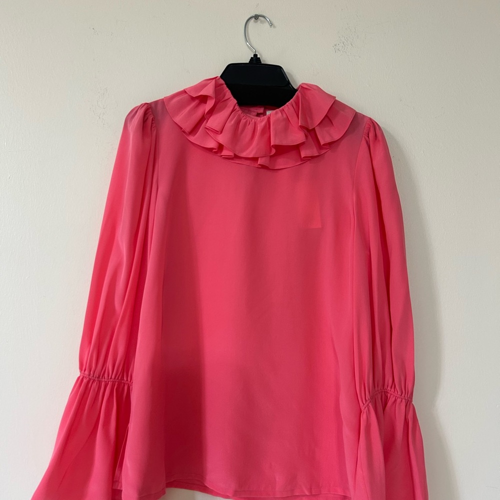 NWT 100% Silk Elegant Pink Ruffled Women's Top